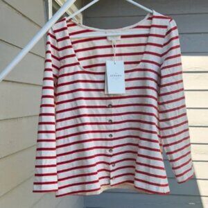 Sezane Ecru and Red Striped Long Sleeve Tee brand new